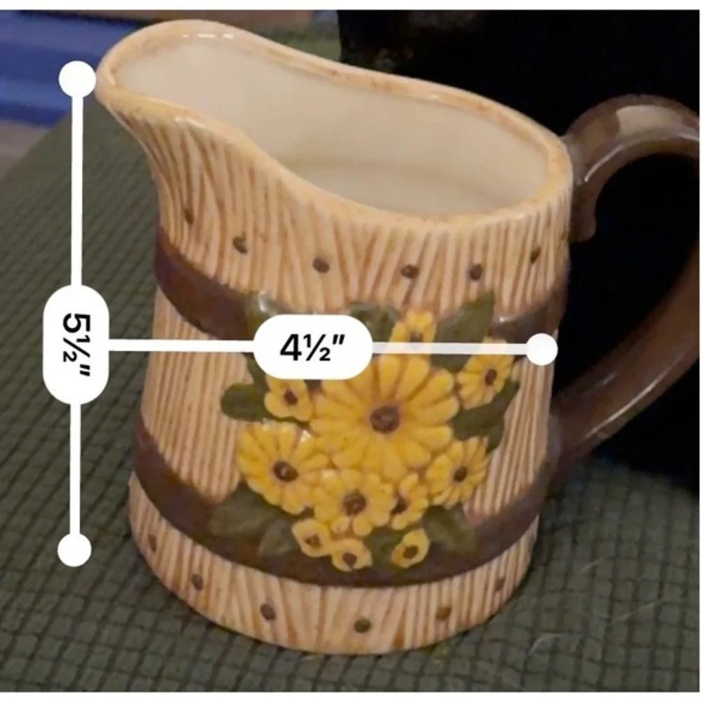 Sunflower Ceramic Pitcher Vintage‎ Farmhouse Barrel